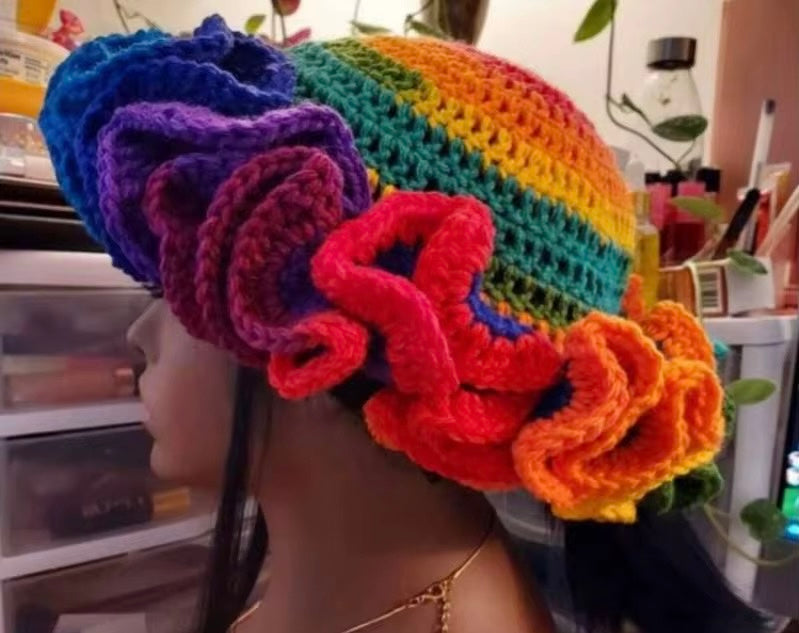 Rainbow crochet hat